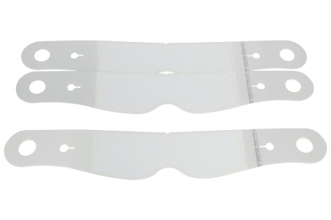Helmet Shield Tear Off - Perimeter Seal - 2 mm Thick - 11.5 in Center to Center - Nose Notch - Plastic - Clear - Simpson Helmets - Set of 30
