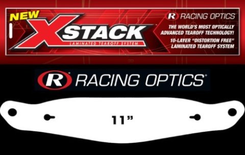 Helmet Shield Tear Off - Xstack 10 - 2 mm Thick - 11 in Center to Center - Plastic - Clear - Shoei / KBC / Scorpion / Rockhard Helmets - Set of 30