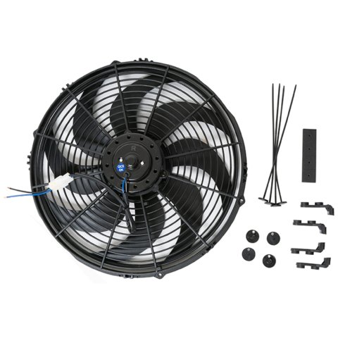 Electric Cooling Fan - 14 in Fan - Push / Pull - 2525 CFM - 12V - Curved Blade - 14 x 15 in - 3 in Thick - Plastic - Kit