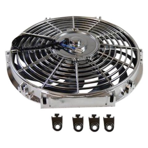 Electric Cooling Fan - 12 in Fan - Push / Pull - 1550 CFM - 12V - Curved Blade - 11.75 x 12.25 in - 2.625 in Thick - Plastic - Kit