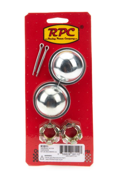 Rotor Dust Cap - 1.8 in Diameter - Washers / Nuts / Cotter Pins Included - Steel - Zinc Plated - GM F-Body 1982-88 - Pair