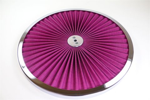 Air Cleaner Lid - Super Flow - 14 in Round - Filtered - Red Filter - Steel - Chrome - Each