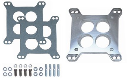 Carburetor Adapter - 0.5 in Thick - 4-Hole - Small Square Bore to Square Bore - Gaskets / Hardware Included - Aluminum - Natural - Each