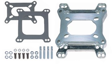Carburetor Adapter - 1.688 in Thick - Open - Holley / Rochester 2-Barrel to Square Bore - Gaskets / Hardware Included - Steel - Natural - Each