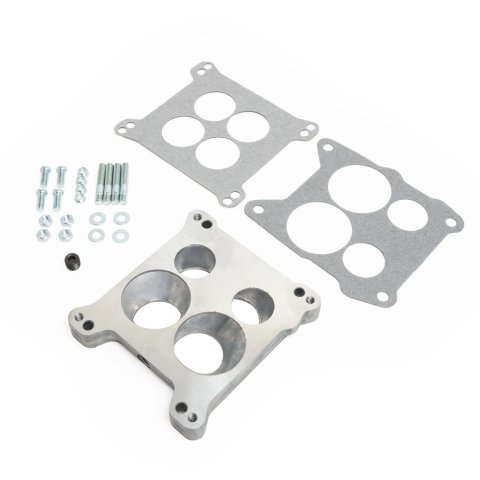 Carburetor Adapter - 1.688 in Thick - 4-Hole - Square Bore to Spread Bore - Ported - Gaskets / Hardware Included - Aluminum - Natural - Each