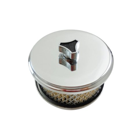 Air Cleaner Assembly - Dish Style - 4 in Round - 2 in Element - 2-1/2 in Carb Flange - Flat Base - Steel - Chrome - Kit