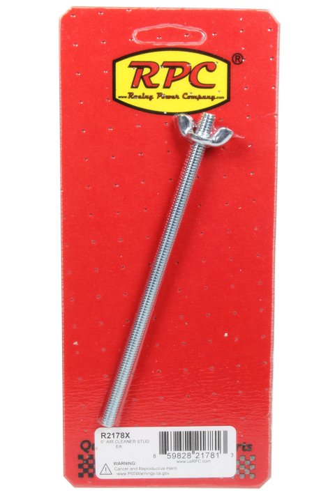 Air Cleaner Stud - 1/4-20 in Thread - 6 in Long - Wing Nut - Steel - Zinc Oxide - Each