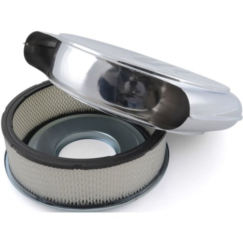 Air Cleaner Assembly - Retro Style - 14 in Round - 4 in Element - 5-1/8 in Carb Flange - Raised Base - Aluminum - Chrome - Cadillac / Oldsmobile - Kit