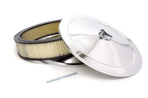 Air Cleaner Assembly - Muscle Car - 14 in Round - 3 in Element - 5-1/8 in Carb Flange - Dropped Base - Steel - Chrome - Kit
