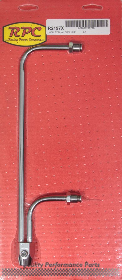 Carburetor Fuel Line - 3/8 in NPT Female Inlet - Dual 5/8-18 in Inverted Flare Male Outlets - 9-5/16 in Centers - Steel - Chrome - Holley 4150 - Each