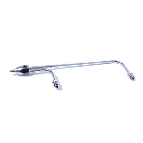 Fuel Log - 3/8 in Hose Barb Inlet - 5/8-18 in Inverted Flare Male Dual Outlets - Steel - Chrome - Demon Carburetors - Kit