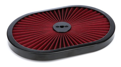 Air Cleaner Lid - Super Flow - Filtered - Red Filter - 12 in Oval - Steel - Black Paint - Each