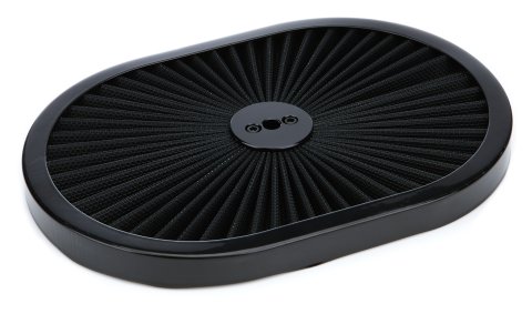 Air Cleaner Lid - Super Flow - Filtered - Black Filter - 12 in Oval - Steel - Black Paint - Each