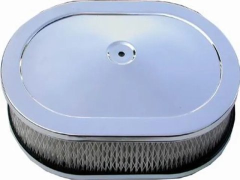 Air Cleaner Assembly - 12 in Oval - 2 in Tall - 5-1/8 in Carb Flange - Raised Base - Steel - Chrome - Kit