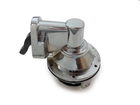 Fuel Pump - Mechanical - 80 gph - 8 psi - 1/4 in NPT Female Inlet / Outlet - Aluminum - Chrome - Gas - Small Block Chevy - Each