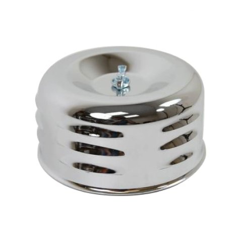 Air Cleaner Assembly - 4 in Round - 2.875 in Tall - 2-5/8 in Carb Flange - Louvered - Raised Base - Steel - Chrome - Kit