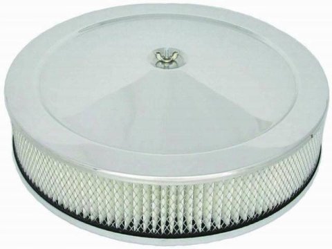 Air Cleaner Assembly - 14 in Round - 3 in Element - 5-1/8 in Carb Flange - Dropped Base - Steel - Chrome - Kit
