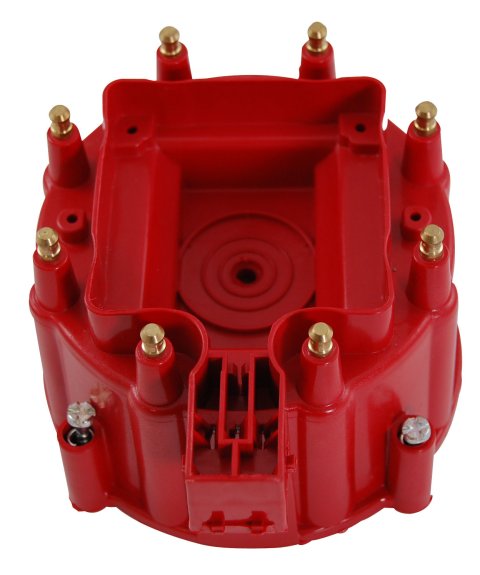 Distributor Cap - HEI Style Terminals - Brass Terminals - Twist Lock - Red - Non-Vented - GM HEI V8 - Each