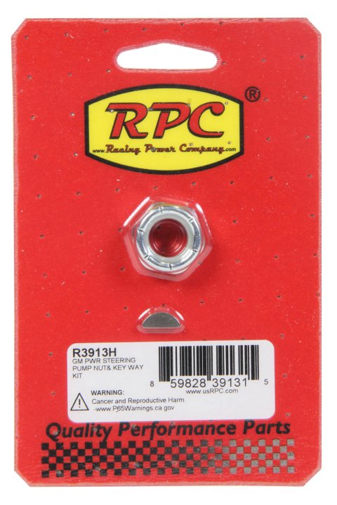 Power Steering Nut - 9/16-18 RH Thread - Hex Head - Nylon Insert - Key Included - Steel - Zinc Oxide - GM Style Power Steering Pump - Each