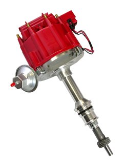 Distributor - Ready-To-Run - Magnetic Pickup - Vacuum Advance - HEI Style Terminal - Red - Small Block Ford - Each