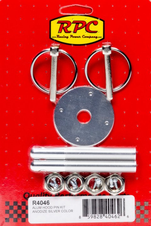 Hood Pin - 0.5 in OD x 3.875 in Long - 2.25 in OD Scuff Plates - Torsion Clips - Hardware Included - Aluminum - Clear Anodized - Kit