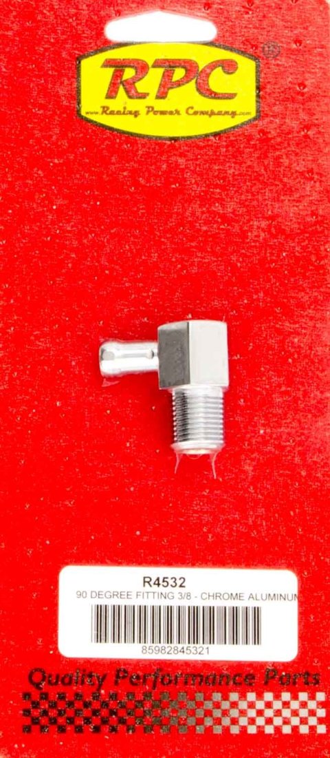 Fitting - Adapter - 90 Degree - 3/8 in NPT Male to 3/8 in Hose Barb - Aluminum - Chrome - Each