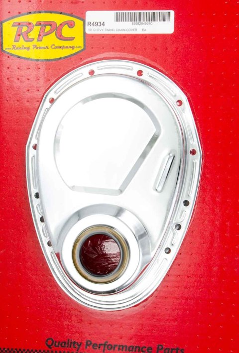 Timing Cover - 1-Piece - Gaskets / Hardware / Seal Included - Steel - Chrome - Small Block Chevy - Each