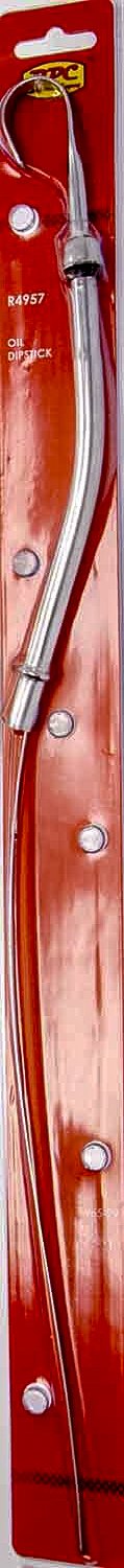 Engine Oil Dipstick - Solid Tube - Block Mount - 19 in Long - Steel - Chrome - Small Block Chevy - Each