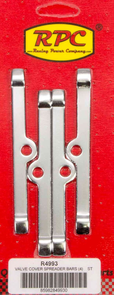Valve Cover Hold Down Tabs - 4.75 in Wide - Steel - Chrome - Small Block Chevy - Set of 4