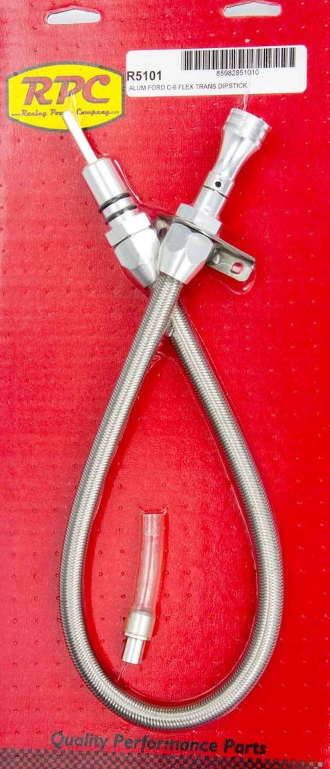 Transmission Dipstick - Firewall Mount - Flexible - Braided Stainless / Aluminum - Polished - C6 - Each