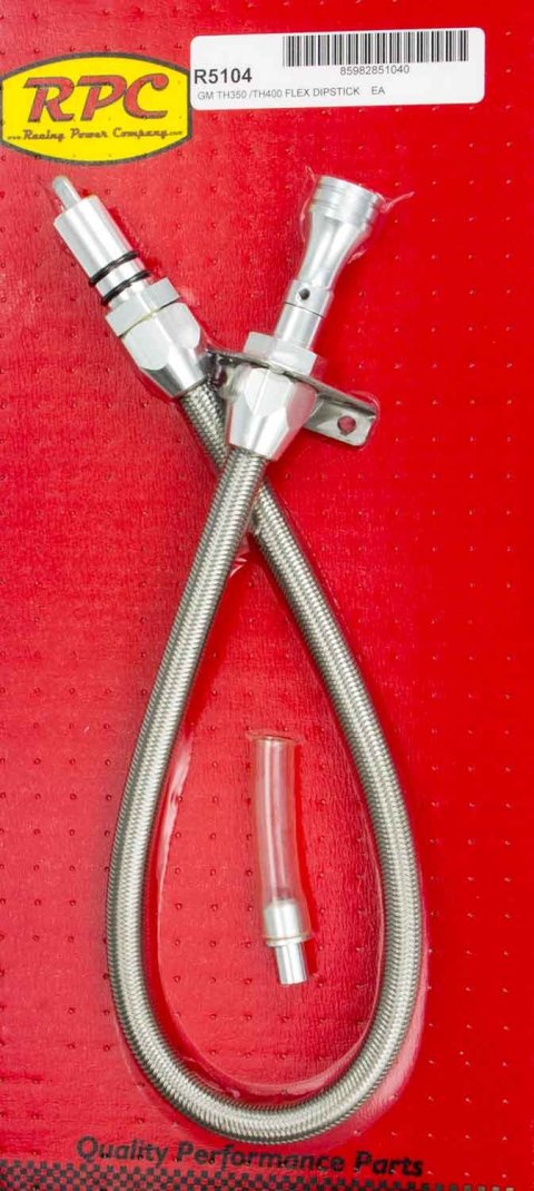 Transmission Dipstick - Firewall Mount - Flexible - Braided Stainless / Aluminum - Natural - TH350 / TH400 - Each