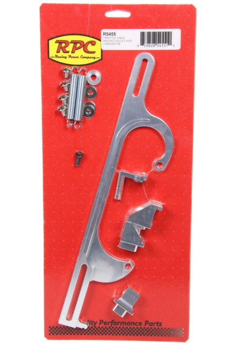 Throttle Cable Bracket - Carb Mount - Return Spring - Aluminum - Clear Anodized - GM / Morse Cable - Square Bore - Kit