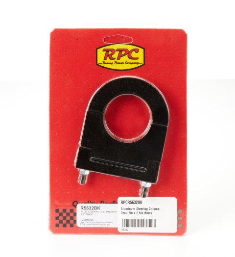 Steering Column Bracket - 2 in Diameter Tube - 2-1/2 in Drop - Hinged Base - Hardware Included - Aluminum - Black Anodized - Each