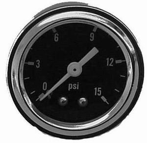 Fuel Pressure Gauge - 0-15 psi - Mechanical - Analog - Full Sweep - 1-1/2 in Diameter - Black Face - Each