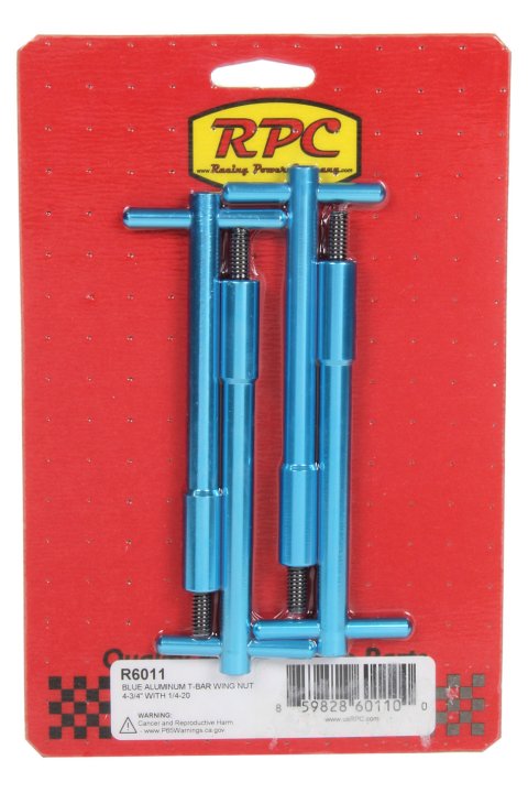 Valve Cover Fastener - Wing Nut - 1/4-20 in Thread - 4.750 in Long - Aluminum - Blue Anodized - Set of 4