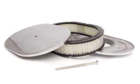 Air Cleaner Assembly - Oval - 12 in Oval - 2 in Element - 5-1/8 in Carb Flange - Flat Base - Aluminum - Polished - Kit