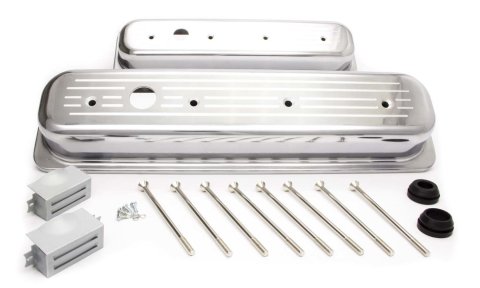 Valve Cover - Short - 2.563 in Height - Ball Milled - Baffled - Breather Holes - Grommets / Hardware Included - Ball Milled - Aluminum - Polished - Center Bolt - Small Block Chevy - Pair