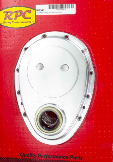 Timing Cover - 1-Piece - Gaskets / Hardware / Seal Included - Aluminum - Polished - Small Block Chevy - Each
