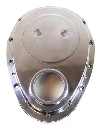 Timing Cover - 2-Piece - Gaskets / Hardware / Seal Included - Aluminum - Polished - Small Block Chevy - Each