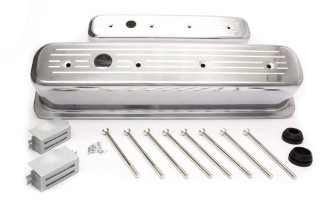Valve Cover - Tall - 3.688 in Height - Ball Milled - Baffled - Breather Holes - Grommets / Hardware Included - Aluminum - Polished - Center Bolt - Small Block Chevy - Pair