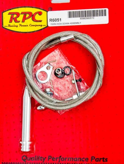 Kickdown Cable - Adjustable Length - Braided Stainless Housing - Aluminum Fittings - Natural - 200R4 / 700R4 - Kit