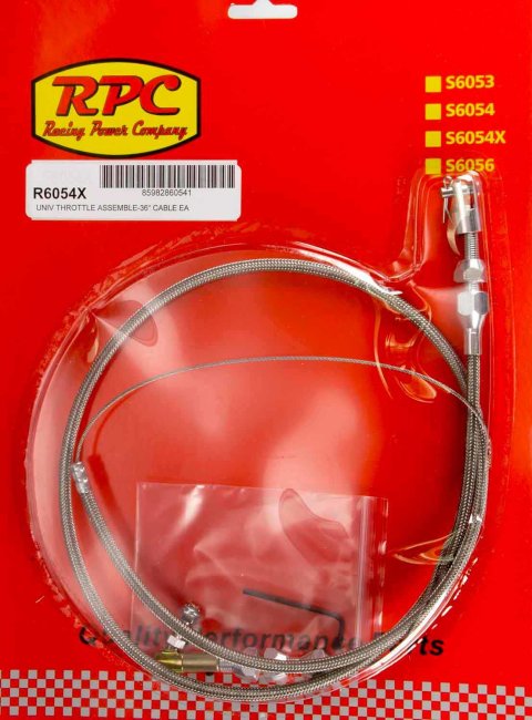 Throttle Cable - 3 ft Long - Hardware Included - Braided Stainless - Universal - Natural - Each