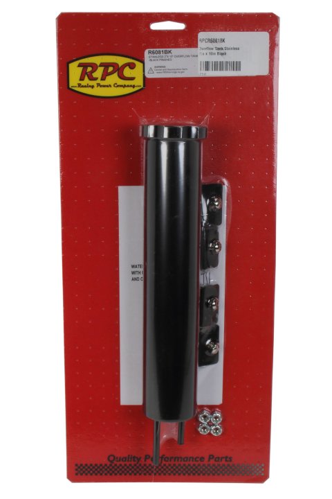 Recovery Tank - 10 in tall - 2 in Diameter - 1/4 in Hose Barb Inlet - 1/4 in Hose Barb Outlet - Stainless - Black Paint - Each