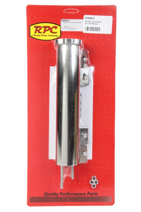 Recovery Tank - 10 in tall - 2 in Diameter - 1/4 in Hose Barb Inlet - 1/4 in Hose Barb Outlet - Stainless - Polished - Each