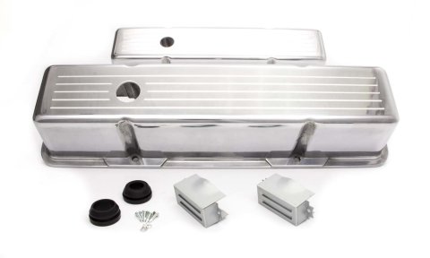 Valve Cover - Tall - 3.688 in Height - Ball Milled - Baffled - Breather Holes - Grommets Included - Aluminum - Polished - Small Block Chevy - Pair