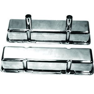 Valve Cover - Tall - 3.625 in Height - Baffled - Breather Tubes - Aluminum - Polished - Circle Track - Small Block Chevy - Pair