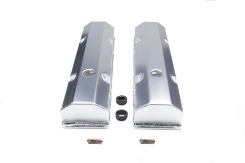 Valve Cover - Tall - 3.5 in Height - Hardware Included - Flat Top - Fabricated Aluminum - Clear Anodized - Small Block Chevy - Pair