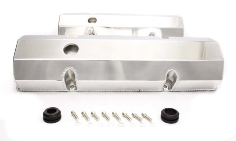 Valve Cover - Tall - 3.5 in Height - Hardware Included - Flat Top - Fabricated Aluminum - Polished - Small Block Chevy - Pair