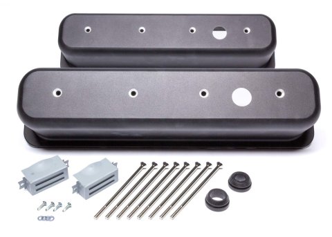 Valve Cover - Tall - 3.688 in Height - Breather Holes - Hardware Included - Aluminum - Black Paint - Center Bolt - Small Block Chevy - Pair