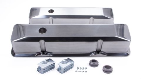 Valve Cover - Tall - 3.688 in Height - Baffled - Breather Holes - Grommets / Hardware Included - Recessed - Aluminum - Polished - Small Block Chevy - Pair